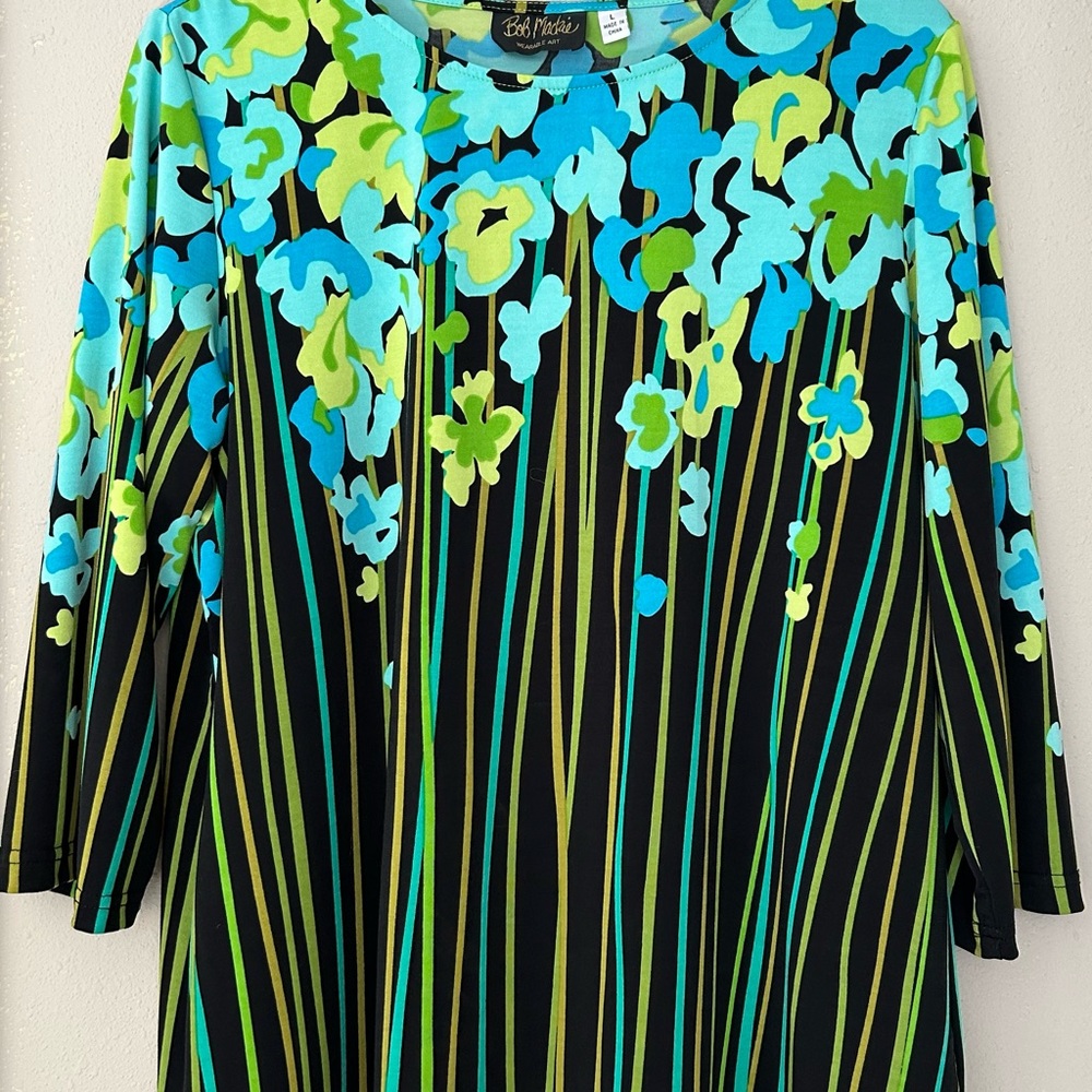 Bob Mackie Wearable Art Abstract Floral Print Top - Picture 3 of 4